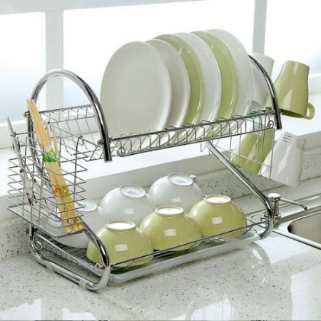 2 Tiers Kitchen Dish Cup Drying Rack-2019