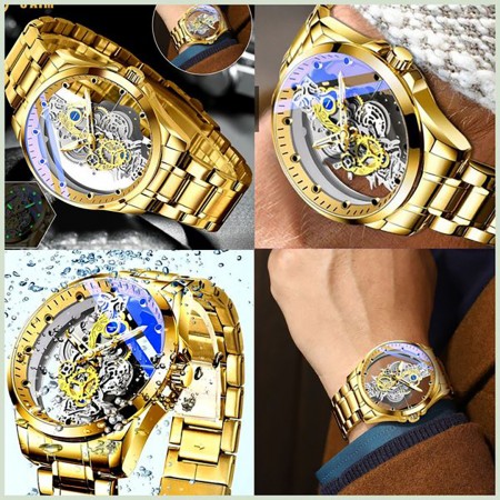 New Men Watch Skeleton quartz Watch Gold Vintage Man Women Watches